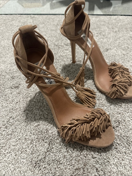 Steve Madden Shoes - Steve Madden Tan Suede Fringe Wrap-Around Stiletto Heels
